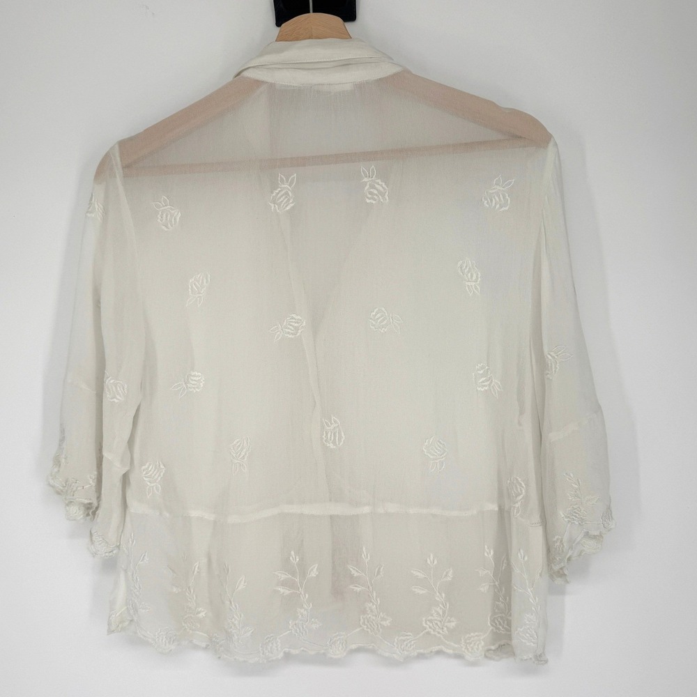 Sheer Floral Embroidered Top XS Ivory Cottagecore Coquette Boho Dainty Layering - Picture 5 of 12